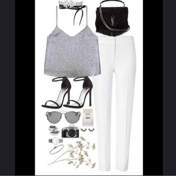 Rosie Assoulin Silver Metallic V-Neck Sleeveless Crop Top size small - Picture 3 of 7